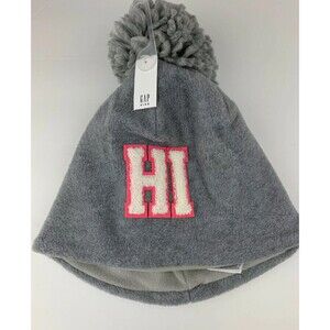 GAP Kids Fleece Pompm Hat Heather Gray with HI Emproidery Size L/XL